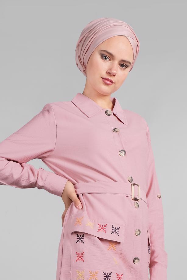 Vêtements hijab  Pocket Embroidered Detail Buttoned Tunic T 3234  - TRENDTESETTÜR