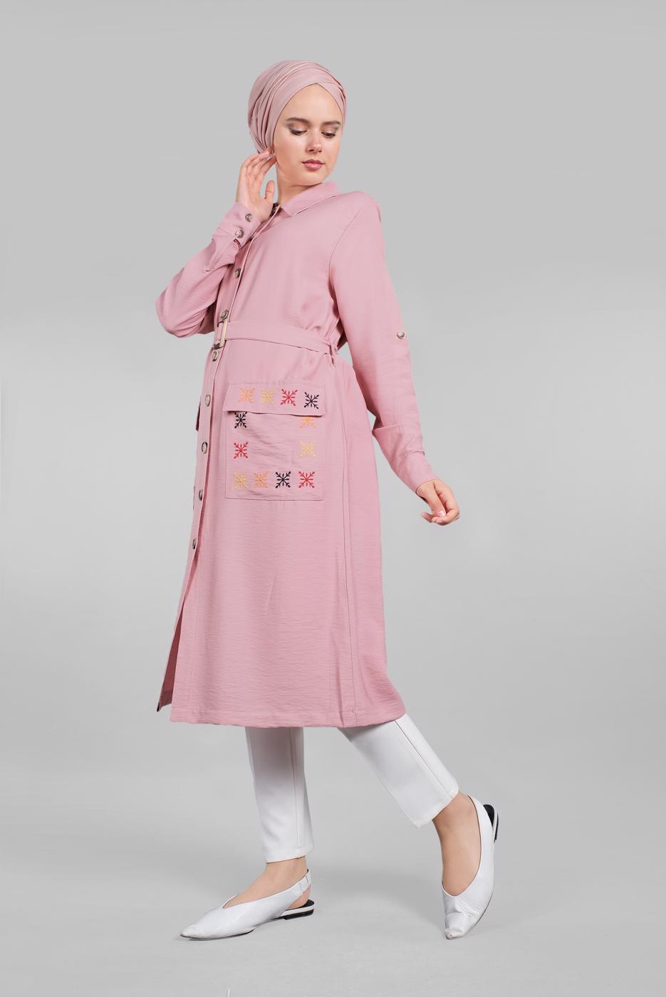 Hijab clothing POWDER Pocket Embroidered Detail Buttoned Tunic T 3234 