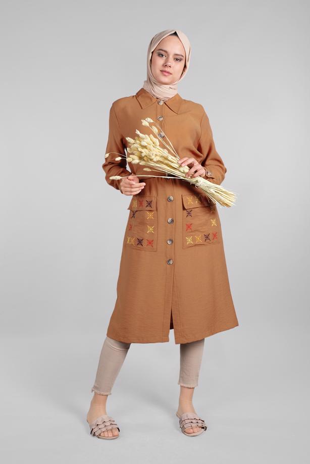 Vêtements hijab  Pocket Embroidered Detail Buttoned Tunic T 3234  - TRENDTESETTÜR