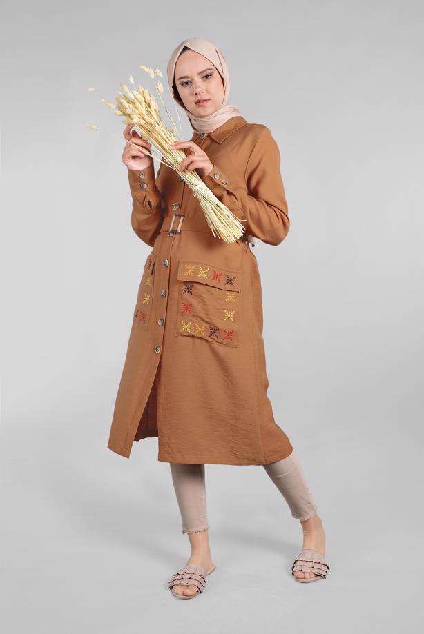 Vêtements hijab  Pocket Embroidered Detail Buttoned Tunic T 3234  - TRENDTESETTÜR