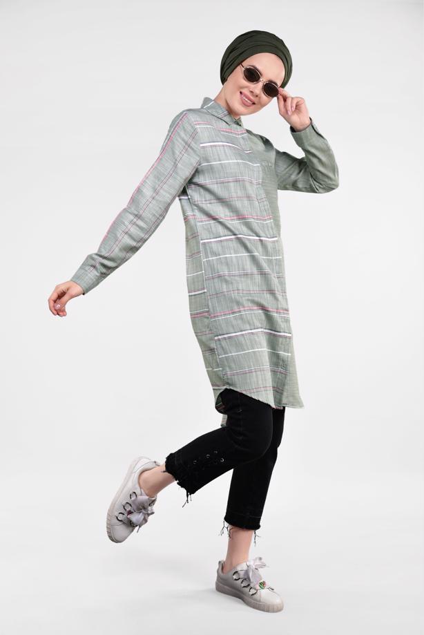 Vêtements hijab  Striped Cotton Tunic T 4473-1 - TRENDTESETTÜR