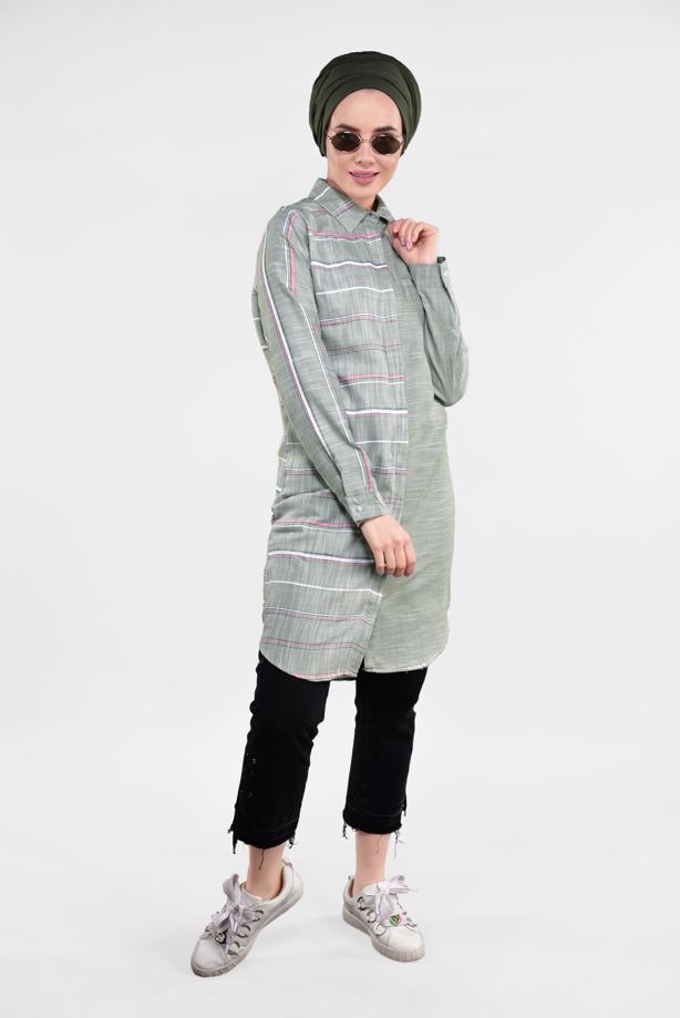 Vêtements hijab  Striped Cotton Tunic T 4473-1 - TRENDTESETTÜR