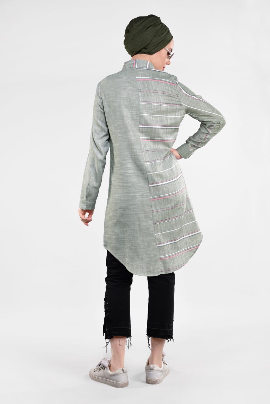 Hijab clothing KHAKI Striped Cotton Tunic T 4473-1