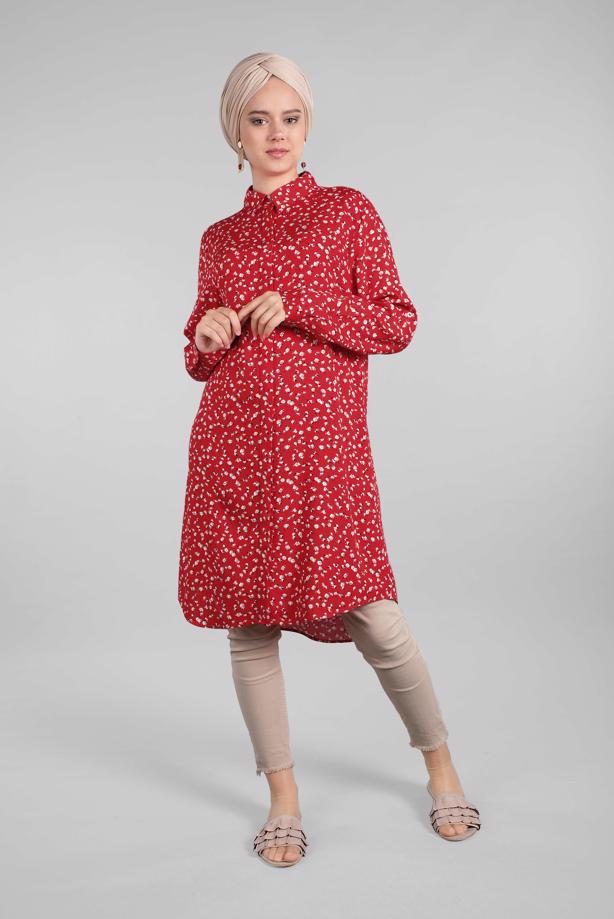 Vêtements hijab  Floral Hidden Button Tunic T 4804-3  - TRENDTESETTÜR
