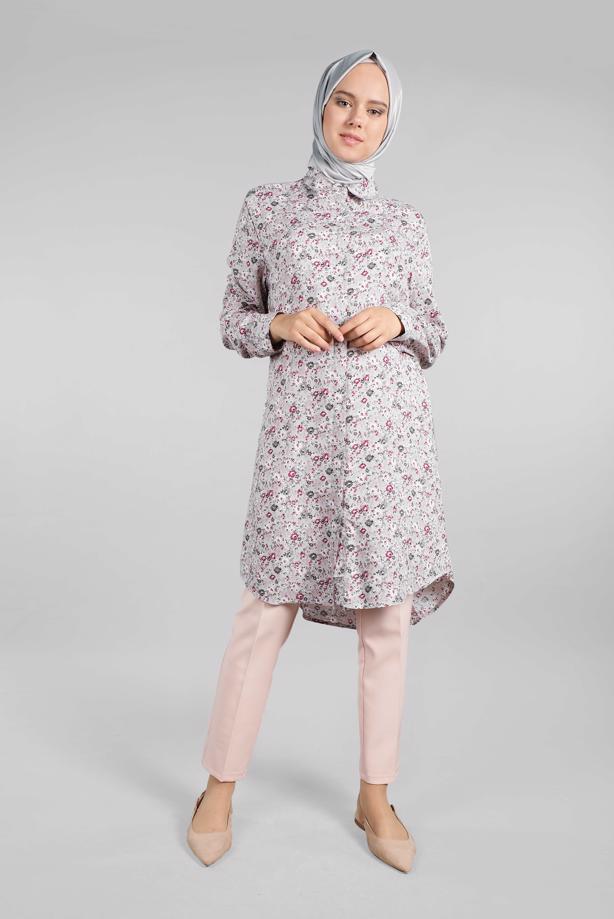 Vêtements hijab  Floral Hidden Button Tunic T 4804-3  - TRENDTESETTÜR