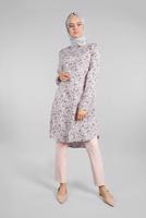 Hijab clothing GREY Floral Hidden Button Tunic T 4804-3 