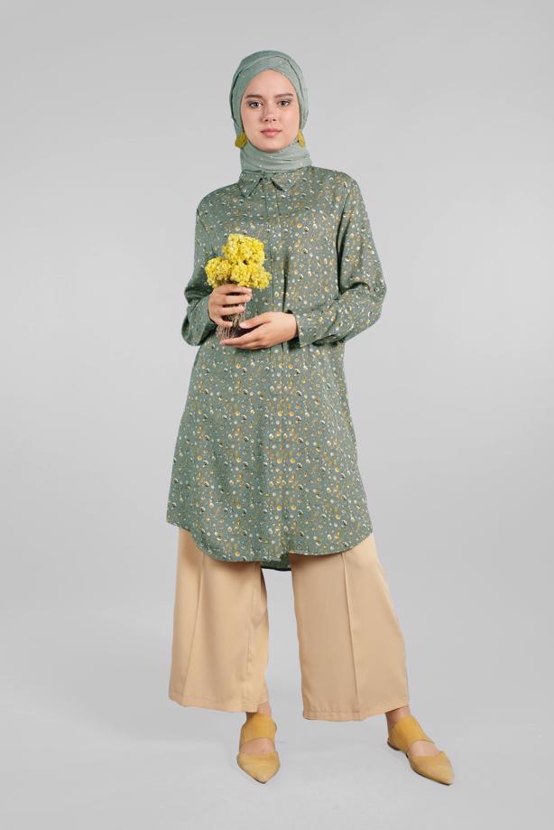 Vêtements hijab  Floral Hidden Button Tunic T 4804-3  - TRENDTESETTÜR