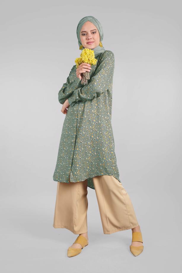Vêtements hijab  Floral Hidden Button Tunic T 4804-3  - TRENDTESETTÜR