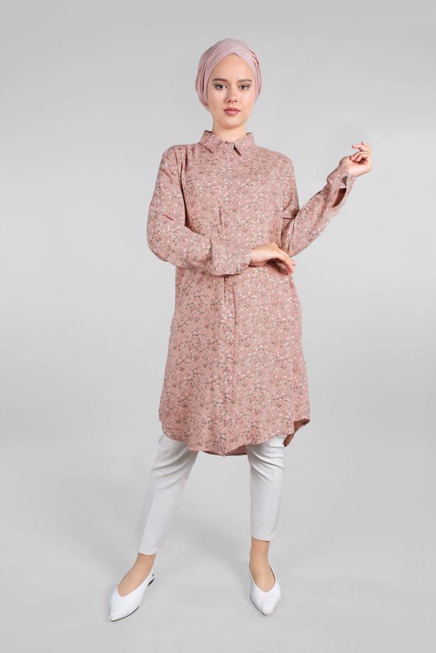 Vêtements hijab  Floral Hidden Button Tunic T 4804-3  - TRENDTESETTÜR