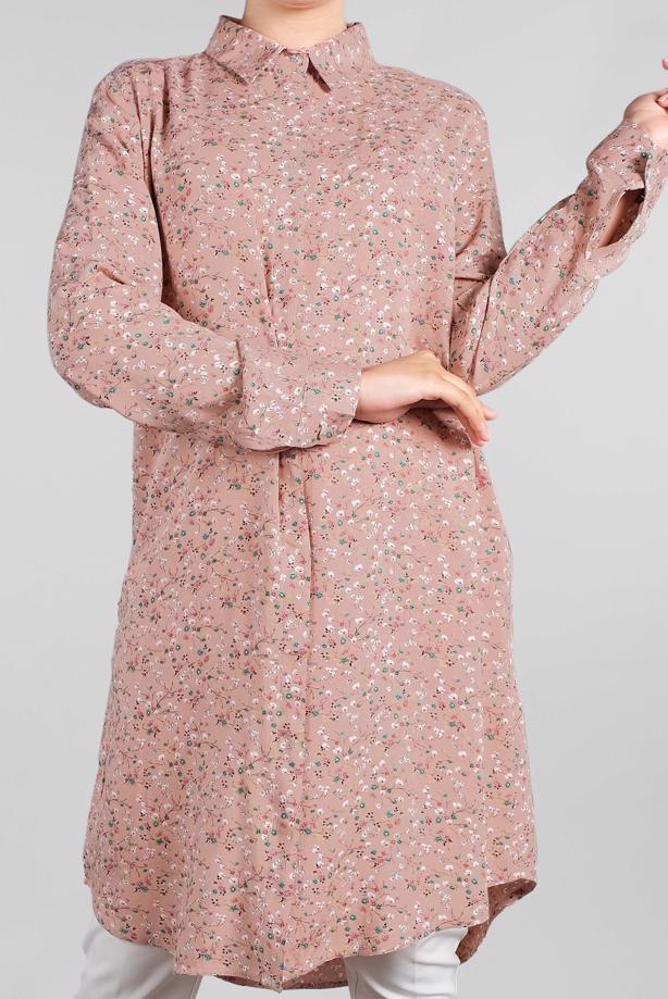 Vêtements hijab  Floral Hidden Button Tunic T 4804-3  - TRENDTESETTÜR
