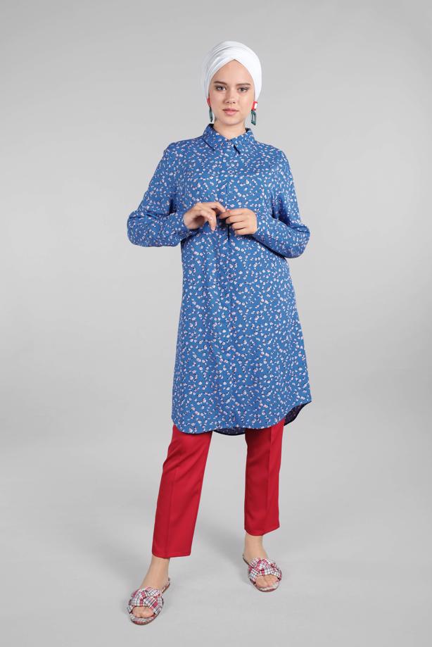 Vêtements hijab  Floral Hidden Button Tunic T 4804-3  - TRENDTESETTÜR