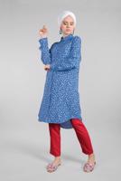 Hijab clothing NAVY BLUE Floral Hidden Button Tunic T 4804-3 