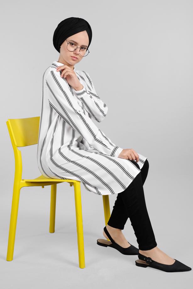 Hijab clothing  Striped Hidden Button Tunic T 4804-3  - TRENDTESETTÜR