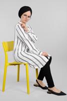 Hijab clothing ECRU Striped Hidden Button Tunic T 4804-3 