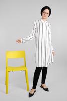 Hijab clothing ECRU Striped Hidden Button Tunic T 4804-3 