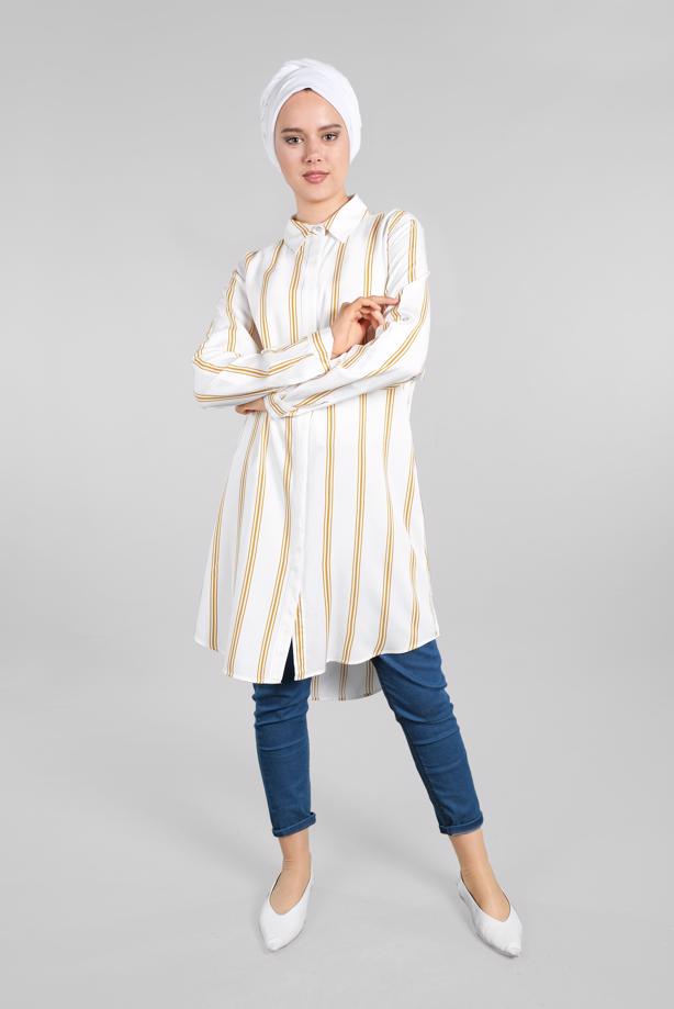 Hijab clothing  Striped Hidden Button Tunic T 4804-3  - TRENDTESETTÜR
