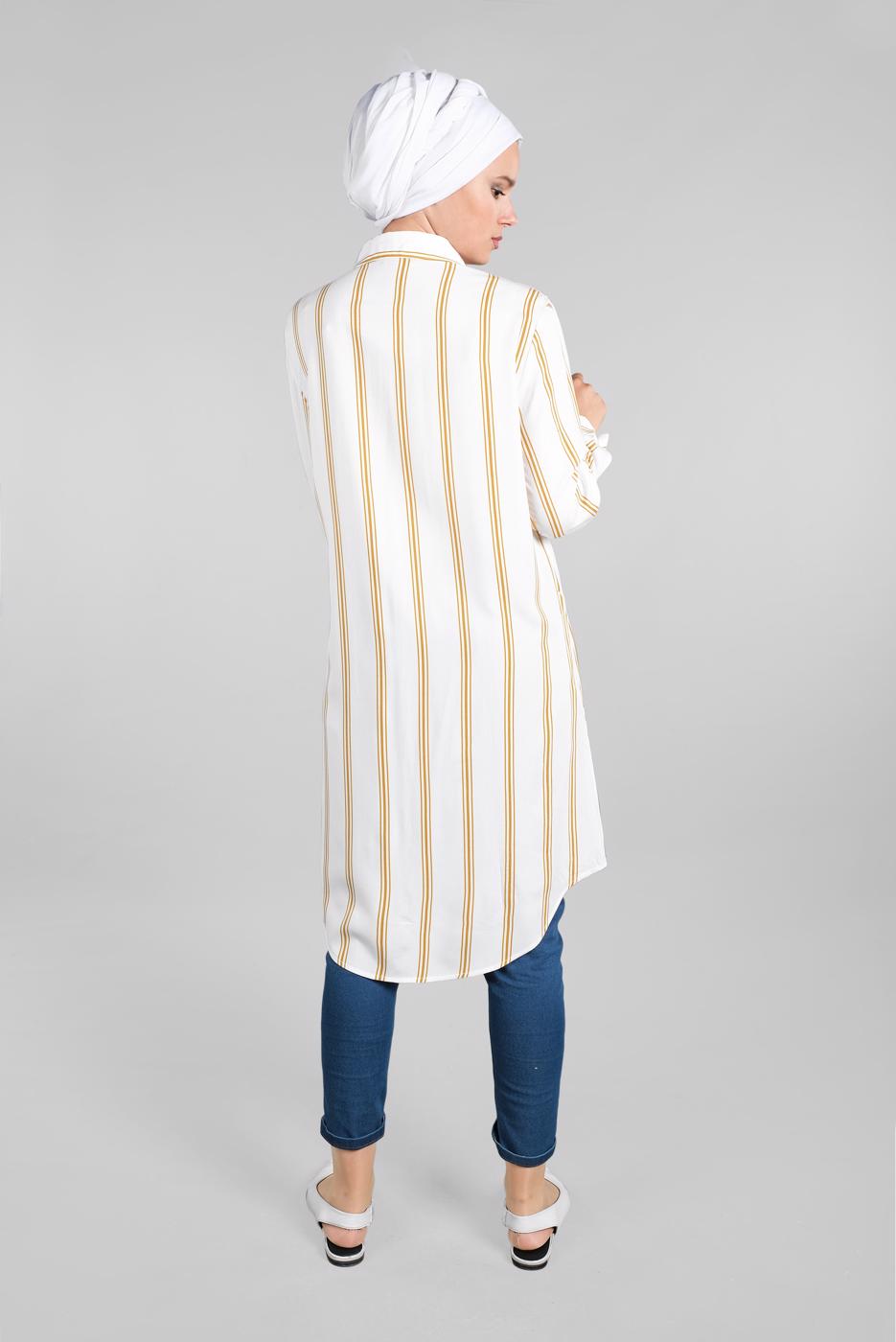 Hijab clothing ECRU Striped Hidden Button Tunic T 4804-3 