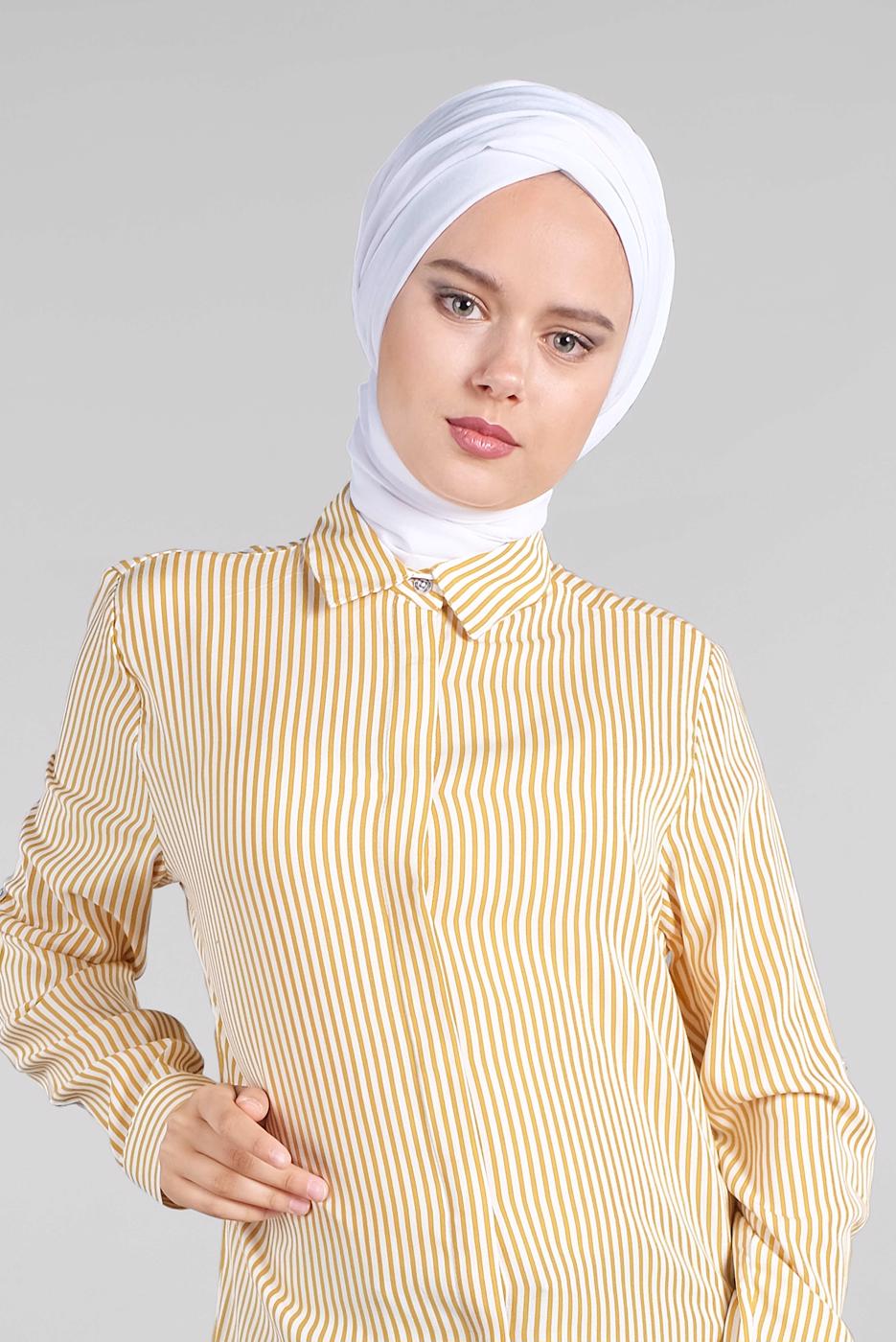 Hijab clothing YELLOW Striped Hidden Button Tunic T 4804-3 