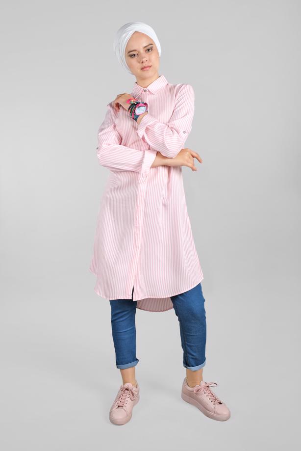 Vêtements hijab  Striped Hidden Button Tunic T 4804-3  - TRENDTESETTÜR