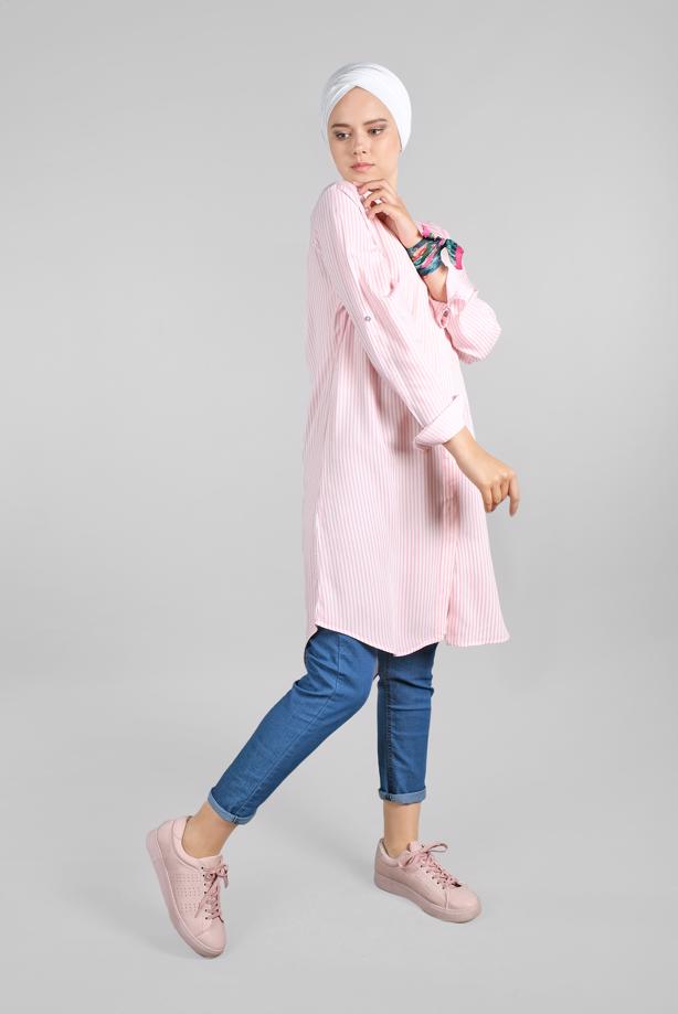 Vêtements hijab  Striped Hidden Button Tunic T 4804-3  - TRENDTESETTÜR