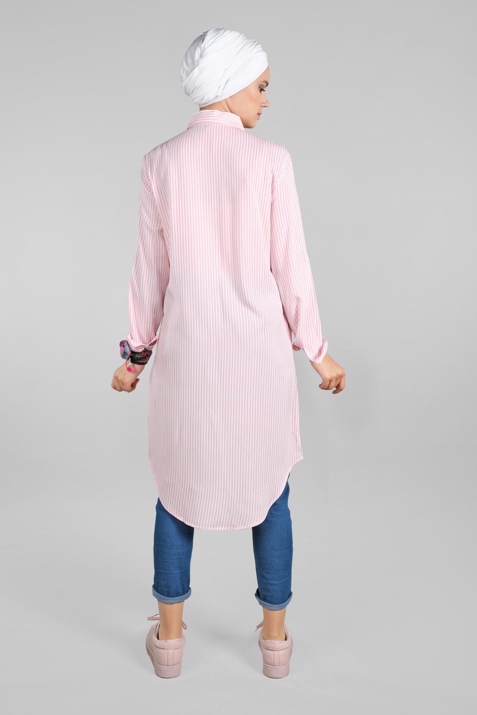 Hijab clothing PINK Striped Hidden Button Tunic T 4804-3 