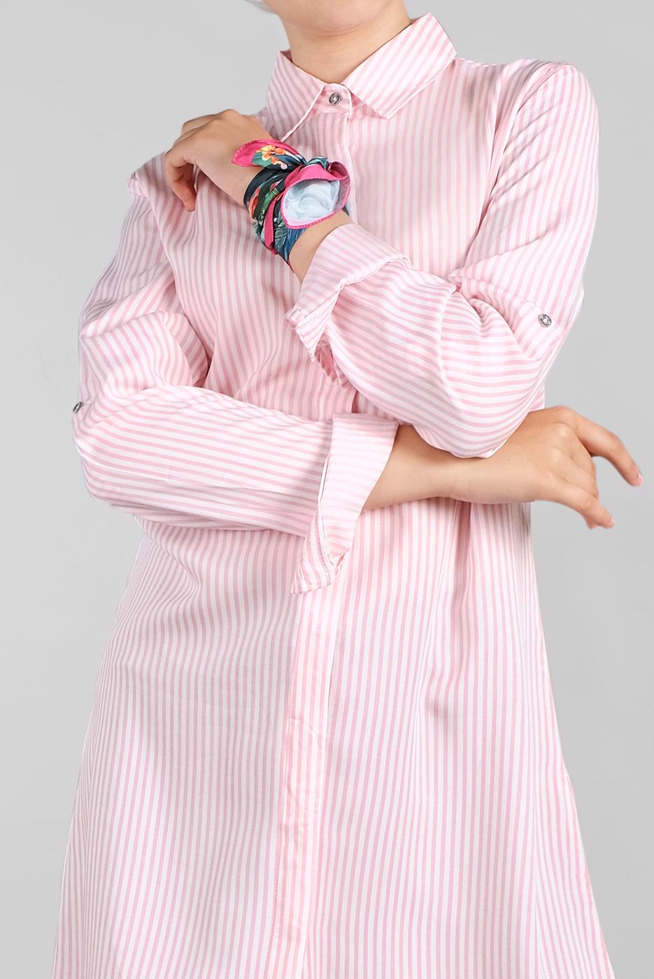 Hijab clothing PINK Striped Hidden Button Tunic T 4804-3 