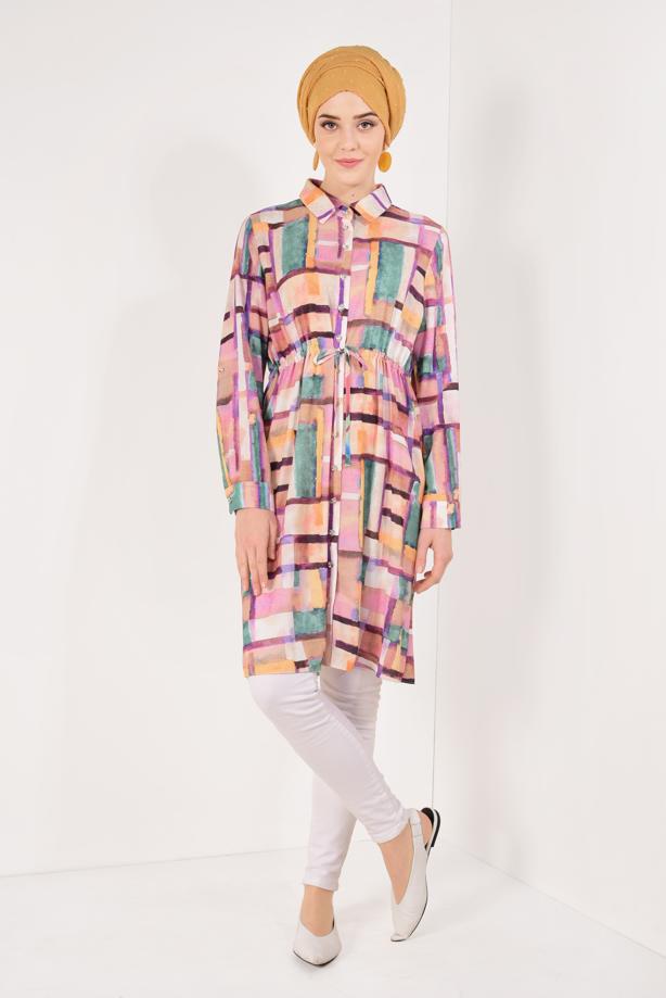 Vêtements hijab  Shirred Waist Front Button Tunic T 600492  - TRENDTESETTÜR