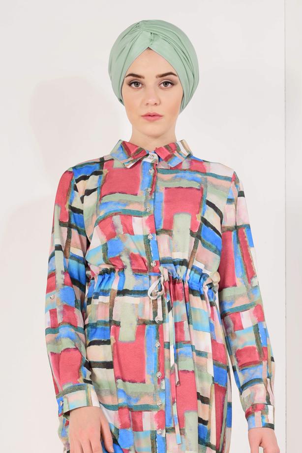 Vêtements hijab  Shirred Waist Front Button Tunic T 600492  - TRENDTESETTÜR