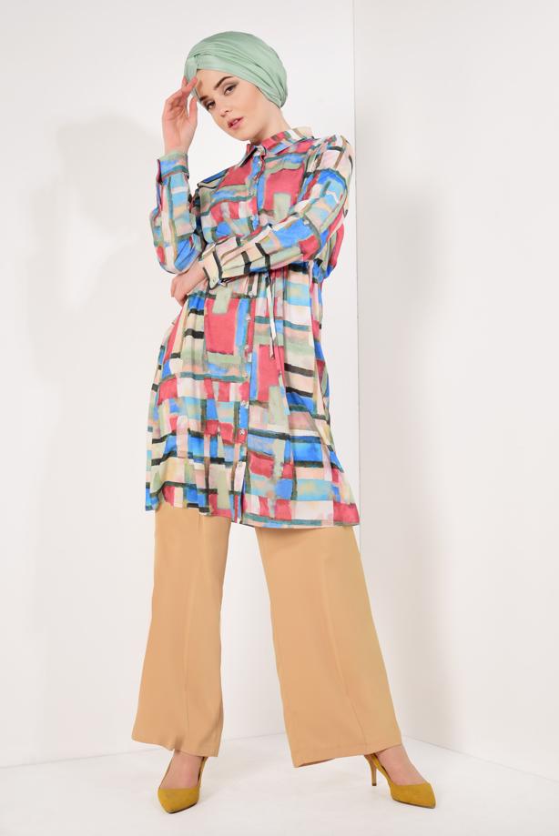 Vêtements hijab  Shirred Waist Front Button Tunic T 600492  - TRENDTESETTÜR