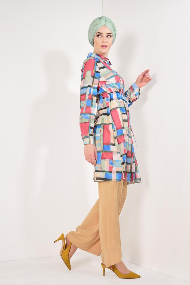 Vêtements hijab  Shirred Waist Front Button Tunic T 600492  - TRENDTESETTÜR