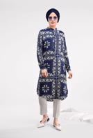 Tesettür giyim LACİVERT BOYDAN DÜĞMELİ DESENLİ TUNİK 8314-2