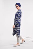 Tesettür giyim LACİVERT BOYDAN DÜĞMELİ DESENLİ TUNİK 8314-2