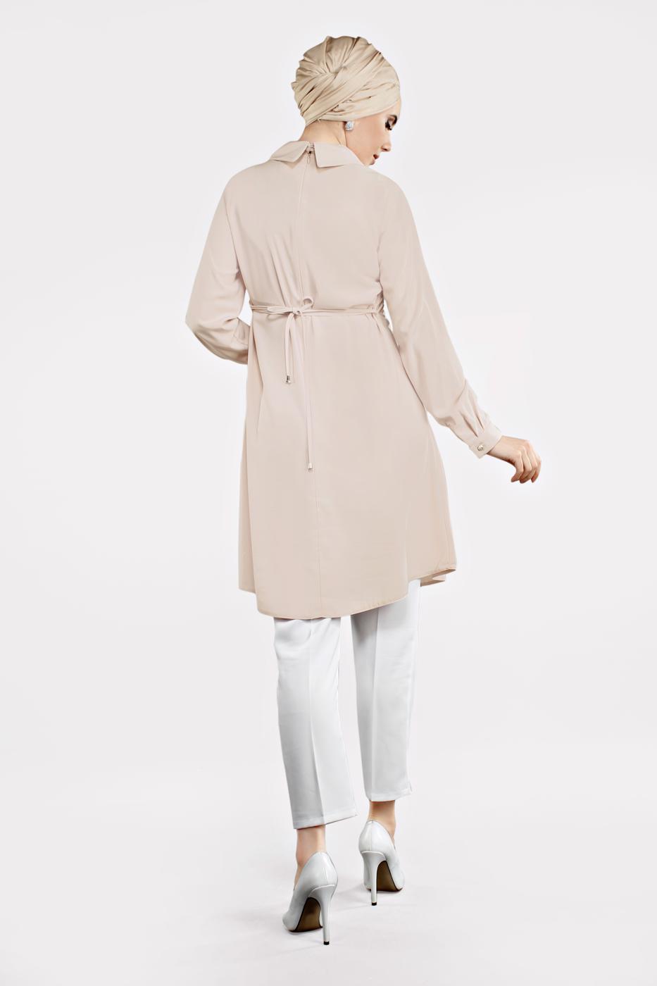 Tesettür giyim PUDRA PÜSKÜL DETAYLI TUNİK 01791