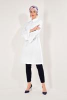Tesettür giyim EKRU KOLLARI VOLANLI UZUN TUNİK T 03281
