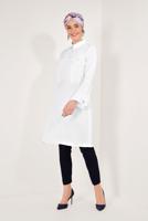 Tesettür giyim EKRU KOLLARI VOLANLI UZUN TUNİK T 03281