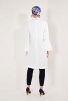 Tesettür giyim EKRU KOLLARI VOLANLI UZUN TUNİK T 03281