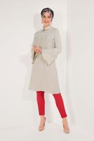 Tesettür giyim BEJ KOLLARI VOLANLI UZUN TUNİK T 03281