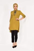 Tesettür giyim TURUNCU HAKİM YAKA ASİMETRİK TUNİK T 07091