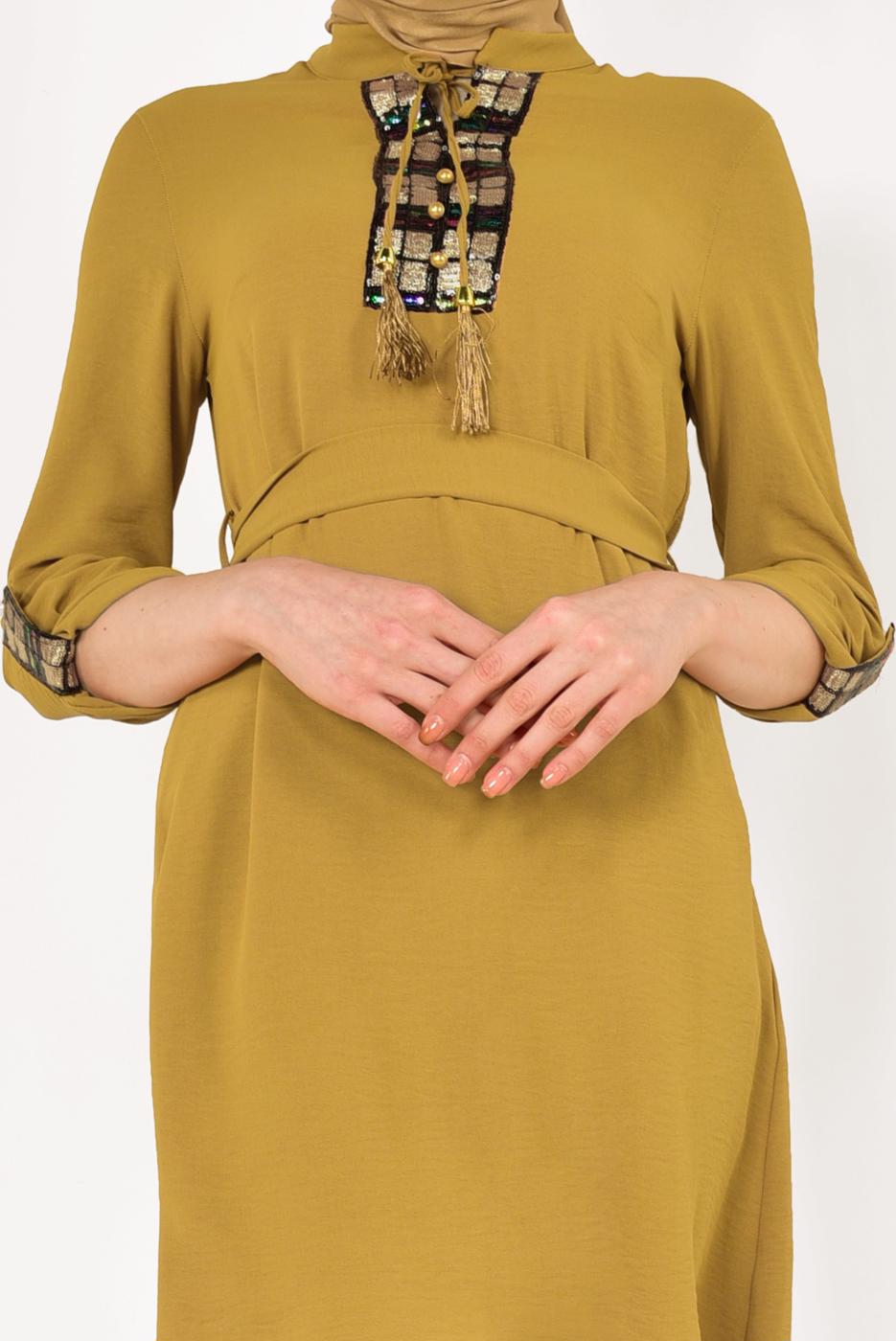 Tesettür giyim TURUNCU HAKİM YAKA ASİMETRİK TUNİK T 07091