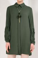 Tesettür giyim HAKİ BONCUK DETAYLI ŞİFON TUNİK T 15181