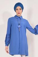 Tesettür giyim LACİVERT BONCUK DETAYLI ŞİFON TUNİK T 15181