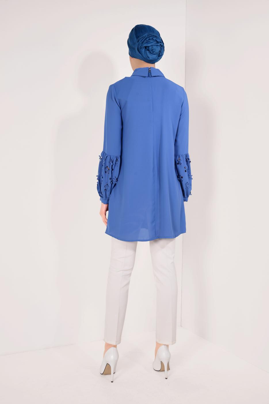 Tesettür giyim LACİVERT BONCUK DETAYLI ŞİFON TUNİK T 15181