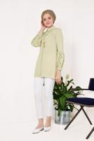 Tesettür giyim BEJ BONCUK DETAYLI ŞİFON TUNİK T 15181