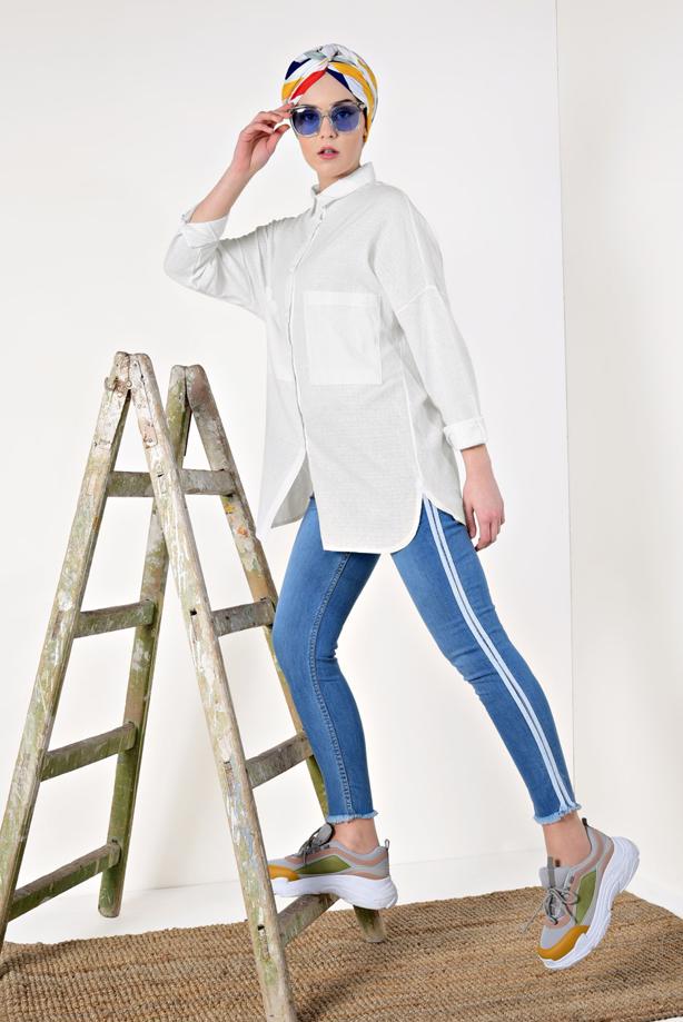 Hijab clothing  POCKET DETAILED LINEN TUNIC T 22991 - TRENDTESETTÜR