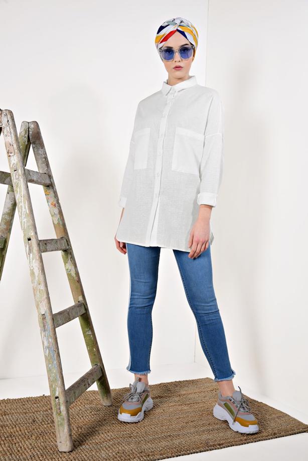 Vêtements hijab  POCKET DETAILED LINEN TUNIC T 22991 - TRENDTESETTÜR