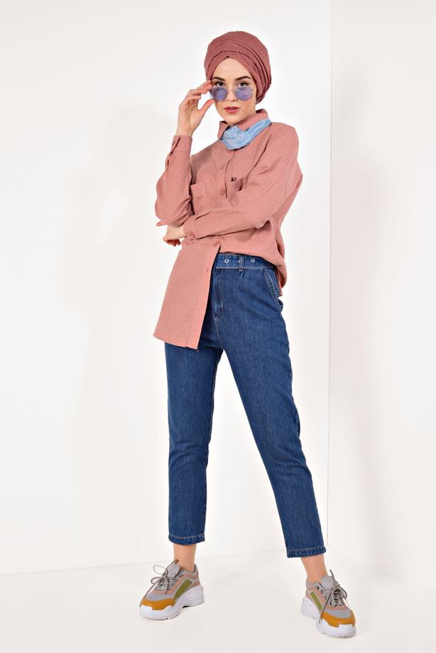 Vêtements hijab  POCKET DETAILED LINEN TUNIC T 22991 - TRENDTESETTÜR