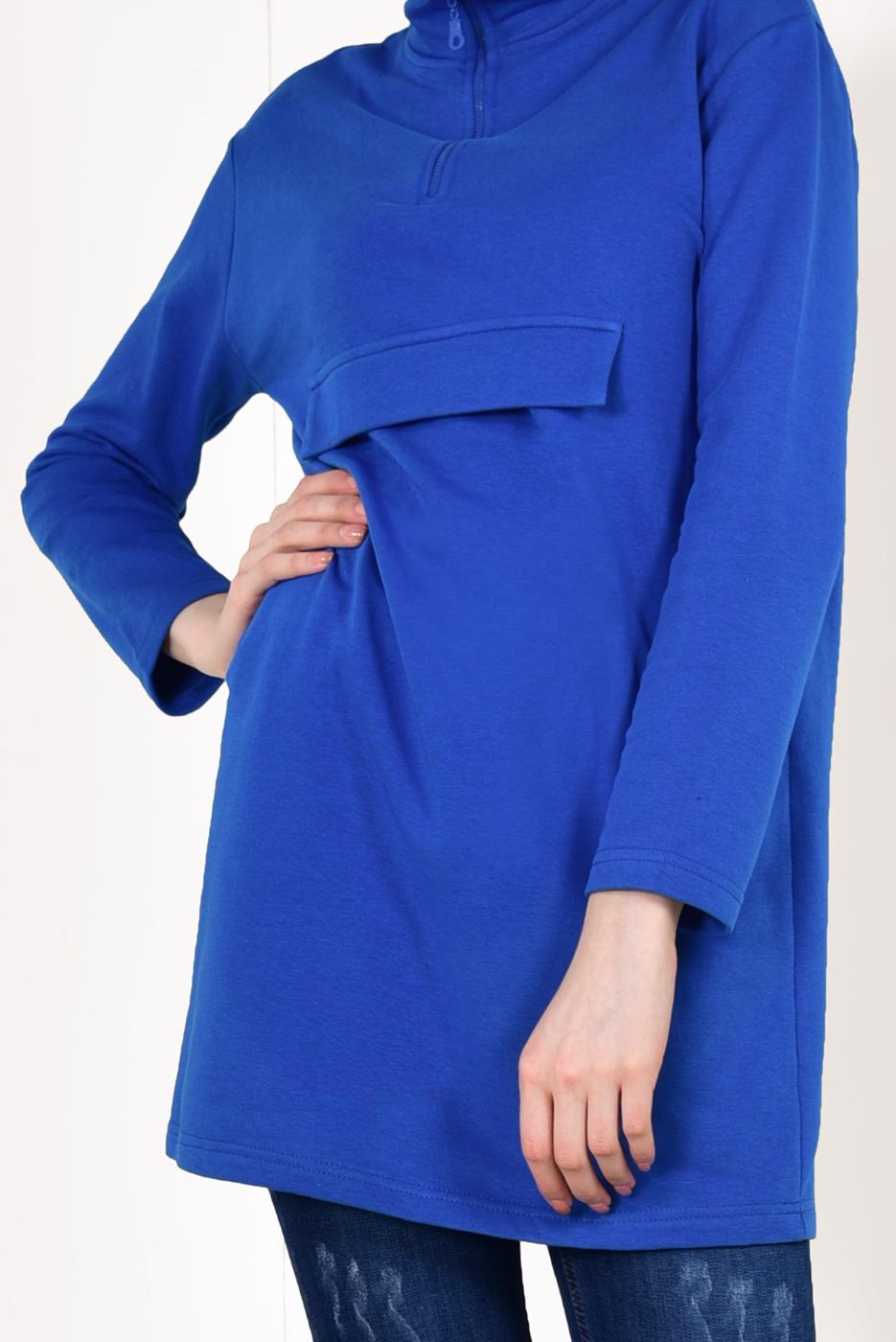 Hijab clothing NAVY BLUE Zipper Detail Sport Tunic T 32042 