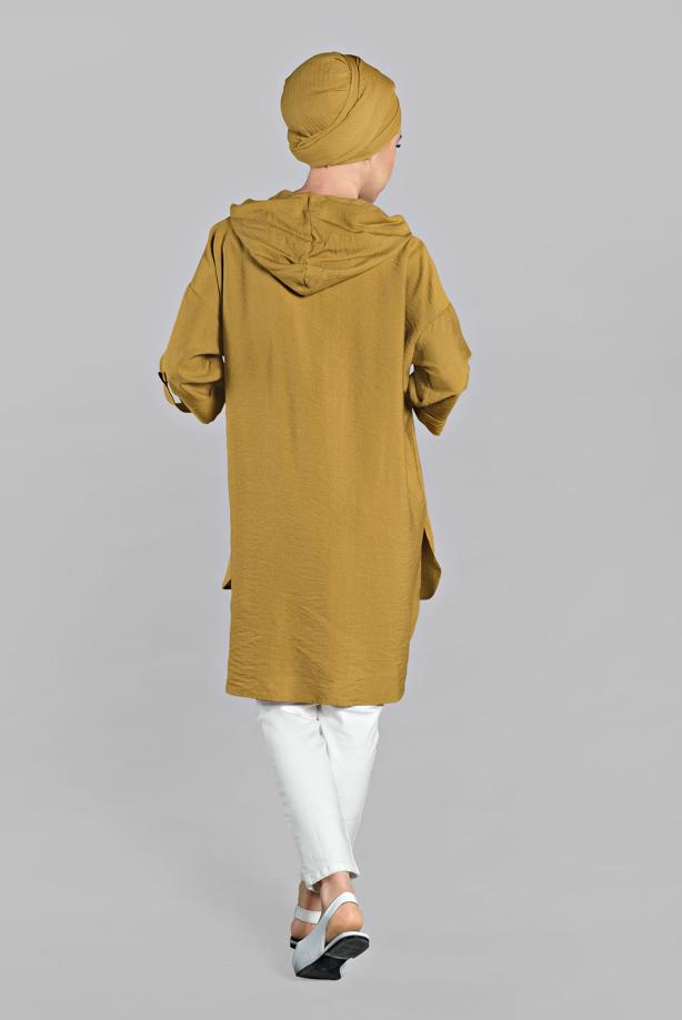 Vêtements hijab  Asymmetric Cut Pocket Detail Hooded Tunic T 36002  - TRENDTESETTÜR