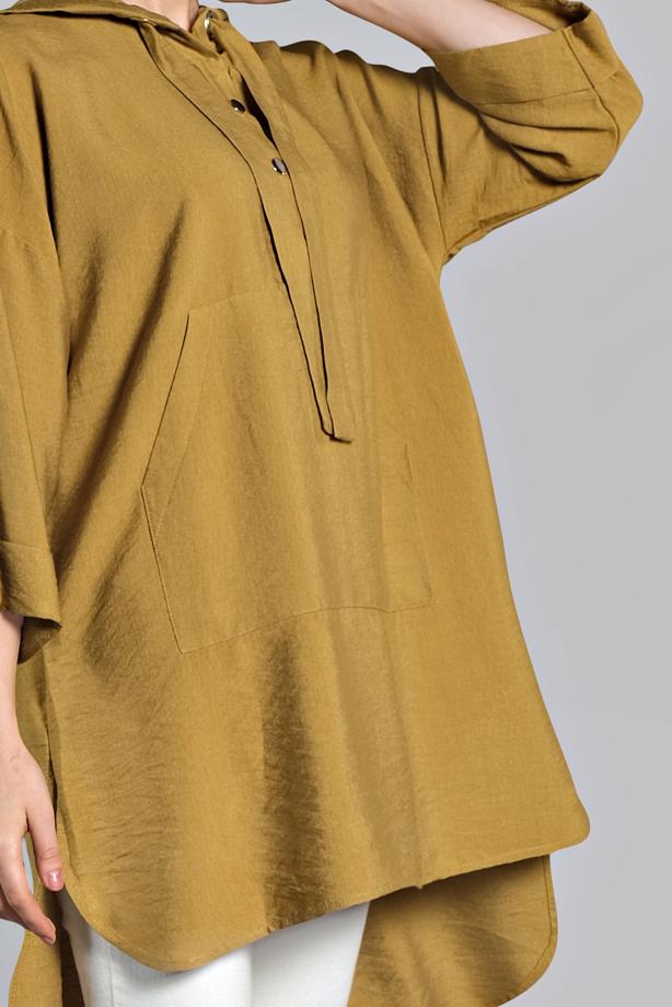 Vêtements hijab  Asymmetric Cut Pocket Detail Hooded Tunic T 36002  - TRENDTESETTÜR