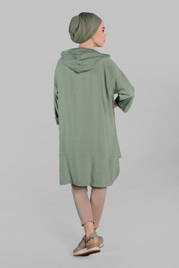 Vêtements hijab  Asymmetric Cut Pocket Detail Hooded Tunic T 36002  - TRENDTESETTÜR